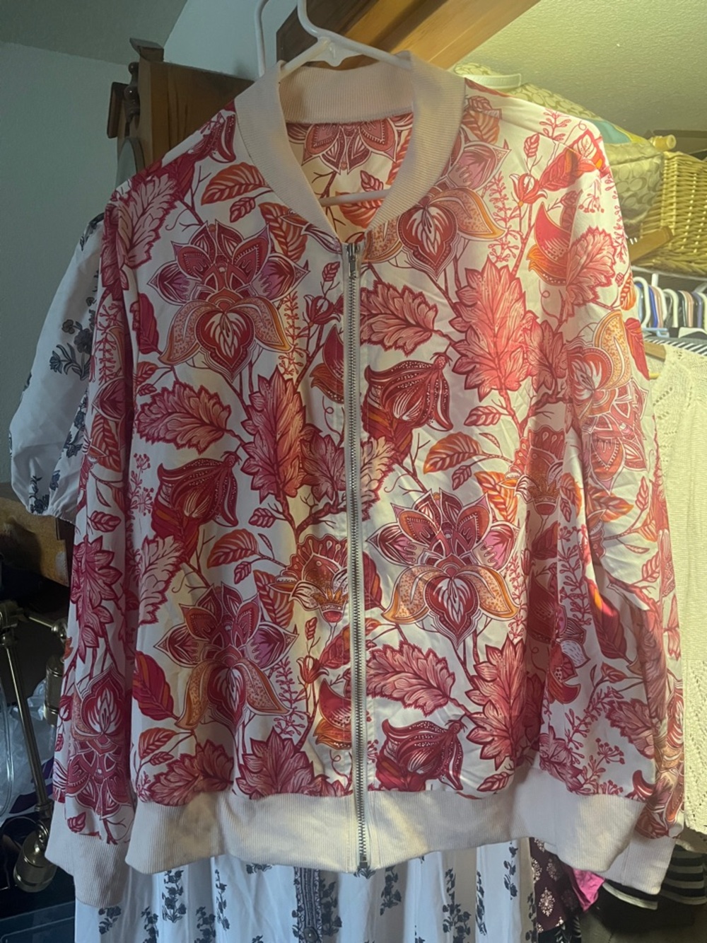 SHEIN Pink & Cream Floral Bomber Jacket